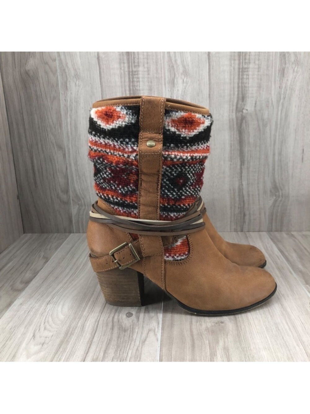 Steve Madden Boots Womens 7.5 Brown Leather Tolteca Southwest Mid Calf Boots
